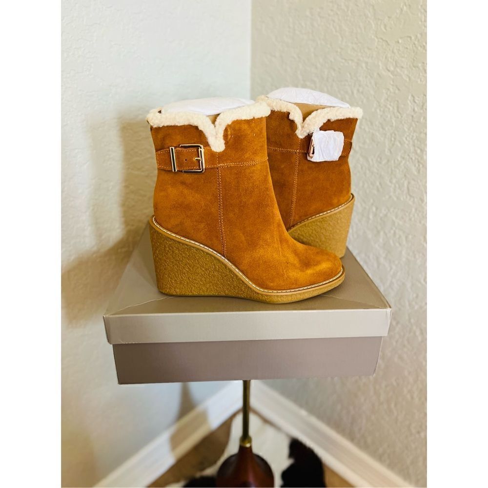 FRANCO SARTO Ulayna Water Resistant Suede Fleece Wedge Bootie, Brown, 10, NWT